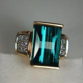 Quality Fine Blue Green Brazil Tourmaline Diamond 18 kt Ring 