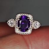 USA Made Sterling Silver Amethyst - White Sapphire Ring 