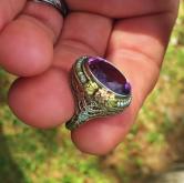 Antique! 14 kt Tri - Color Gold Filigree Amethyst Seed Pearl Ring 