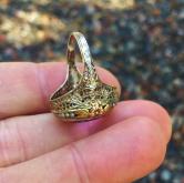 Antique! 14 kt Tri - Color Gold Filigree Amethyst Seed Pearl Ring 