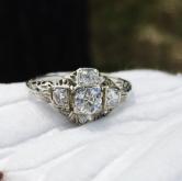 Antique! 14kt  White Gold Filigree Diamond Ring 