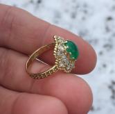 Natural Colombian Emerald Cab and Rose Cut Diamond Ring 18kt 