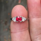 Quality Special Burmese Ruby and Heart Shape Diamond Platinum Ring 