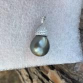  Big!Natural South Sea Pearl 18 kt Diamond Pendant 