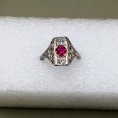 Antique Filigree 18 Karat White Gold Burmese Ruby Diamond Ring 