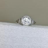 Antique Quality 18 Karat Filigree White Gold Euro Cut Diamond Ring 