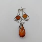 Vintage Natural Baltic Amber Cabochon Silver Pendant Earrings Set