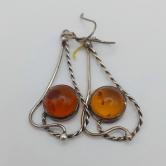Vintage Natural Baltic Amber Cabochon Silver Pendant Earrings Set