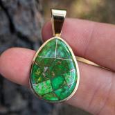 Natural Green Carico Lake Nevada Turquoise Pendant 14 Karat Gold